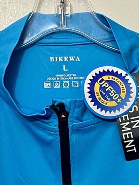 NWT BIKEWA L Blue UPF50+ Zip Front Active Top BICYCLE